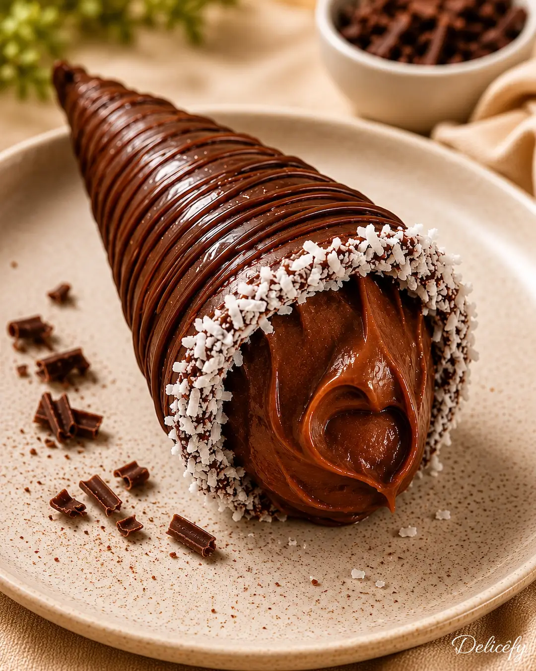 Detalhes do recheio cremoso do Cone Trufado