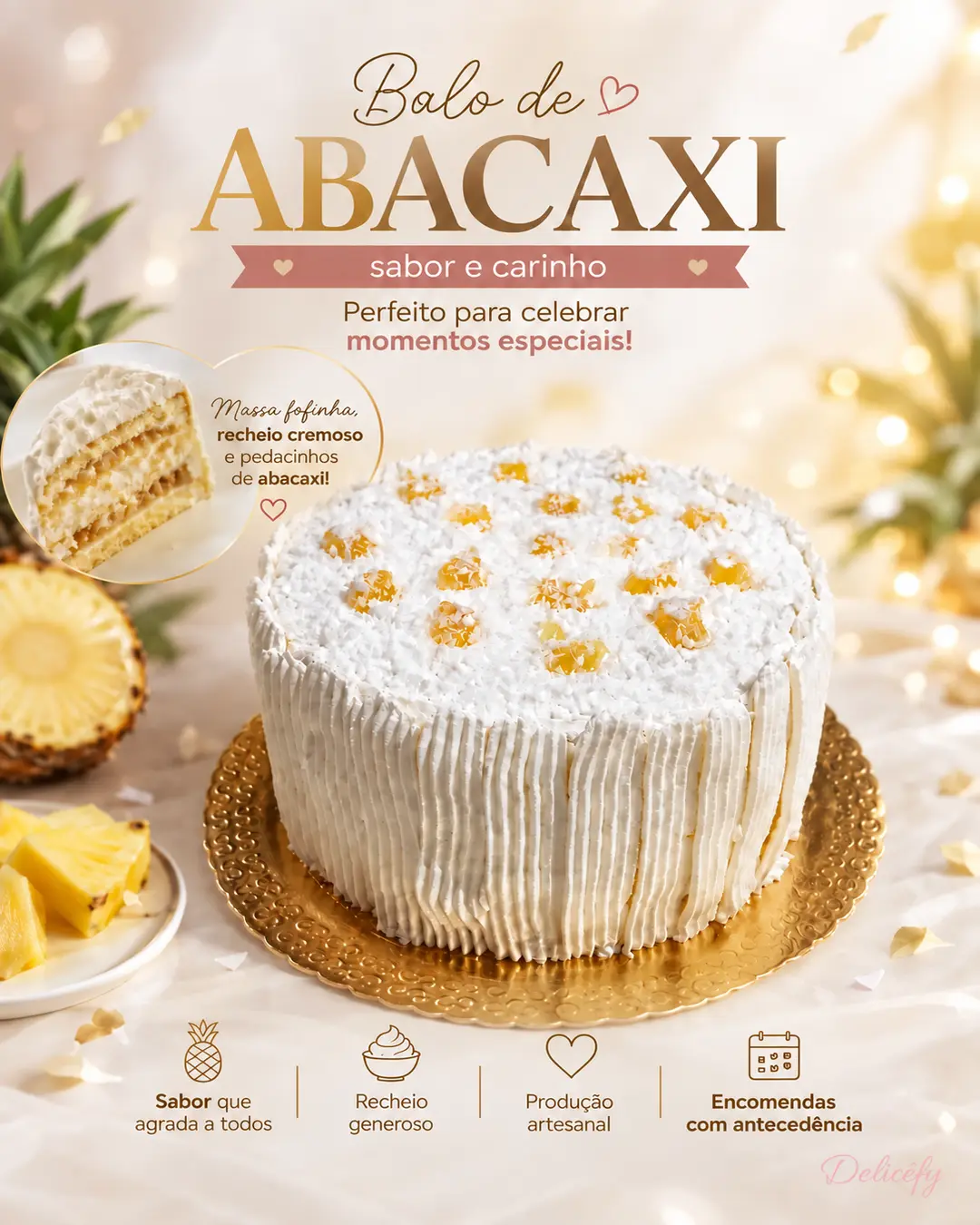 Bolo de Abacaxi com Coco