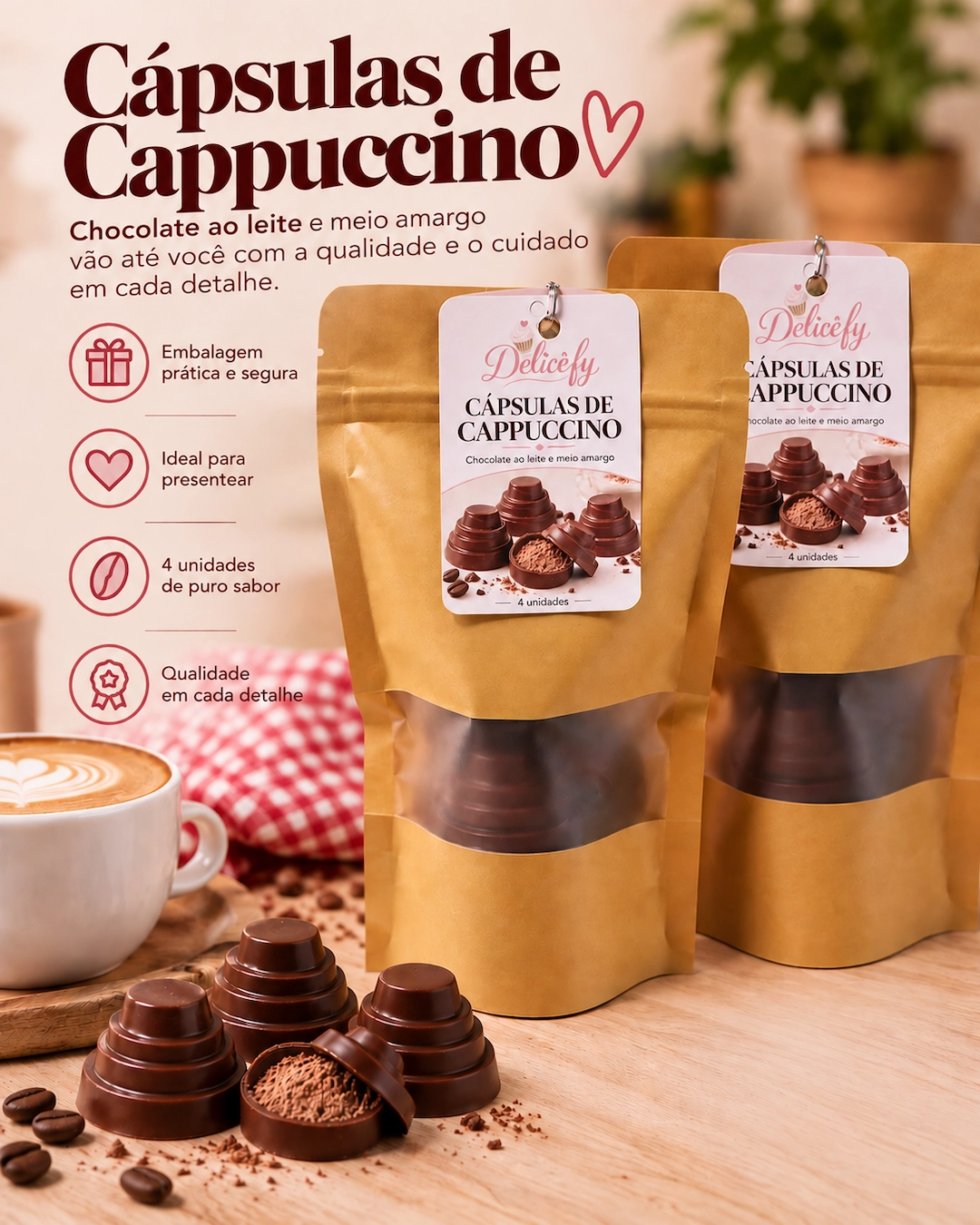 Embalagem com 4 Cápsulas de Cappuccino Delicêfy